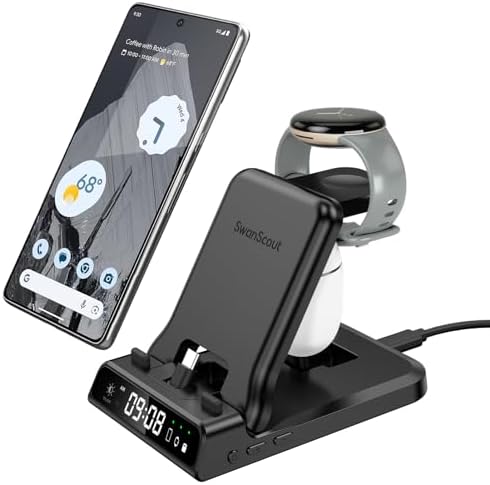 Ultimate 3-in-1 Charging Station for Google Pixel Watch 2 – 25 W Fast Type-C Charger Stand for Pixel 8 Pro, 7 Series, and Buds Pro/A-Series – Sleek, Compact Design for Home and Travel, Enhanced Compatibility for Seamless Charging Experience