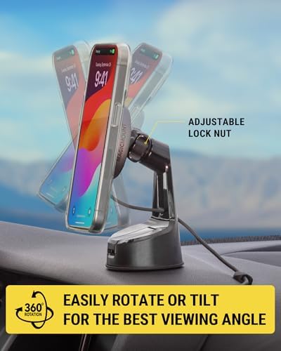 Scosche MPQMD-SP Magic Mount Charge Pro: Advanced 15 W Qi2 Fast Wireless Charging Mag Safe Car Mount for i Phone 16/15/14/13/12 Pro Max Plus – Sleek Dashboard Magnetic Holder for Effortless Charging and Driving Efficiency