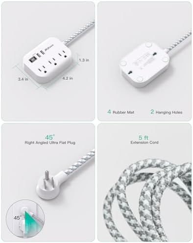 Maximize Your College Dorm Experience with a 15 Ft Power Strip Featuring USB Ports – Flat Extension Cord for Multi-Device Charging, Ideal Desk Accessory for Travel and Cruise Ships, Non-Surge Protector for Enhanced Compatibility and Speed