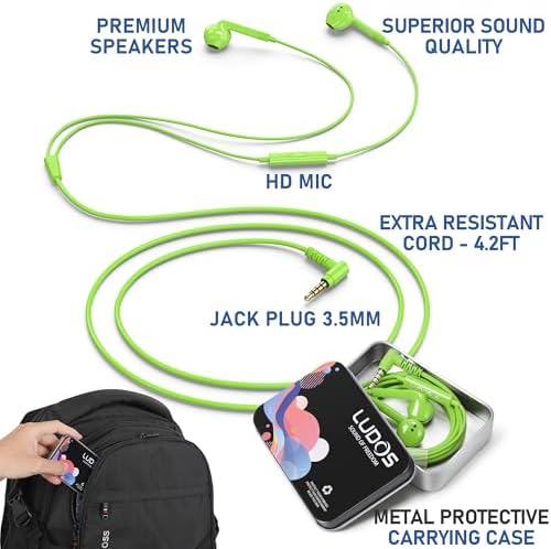 LUDOS FEROX USB-C Earbuds – Premium Wired Headphones for i Phone 16 & Samsung Galaxy Series, Featuring Exceptional Audio Clarity & Deep Bass, Ergonomically Designed for All-Day Comfort, Tangle-Free Cable for Streamlined Use, Supported by an Impressive 5-Year Warranty, Eye-Catching Vibrant Green Finish – Elevate Your Sound Experience for Music Lovers and Gamers Alike