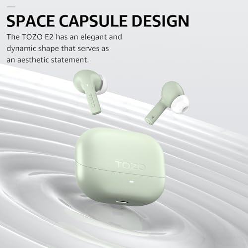 TOZO E2 Wireless Earbuds – Unmatched Sound Clarity with 32 Custom EQ Settings, Smart AI Noise Cancellation for Clear Calls, Enduring 30-Hour Battery Life, Next-Gen Bluetooth 5.3 for Rapid Connectivity, Comfort-Focused Ergonomic Design – Ideal for Music Enthusiasts and Professionals on the Move