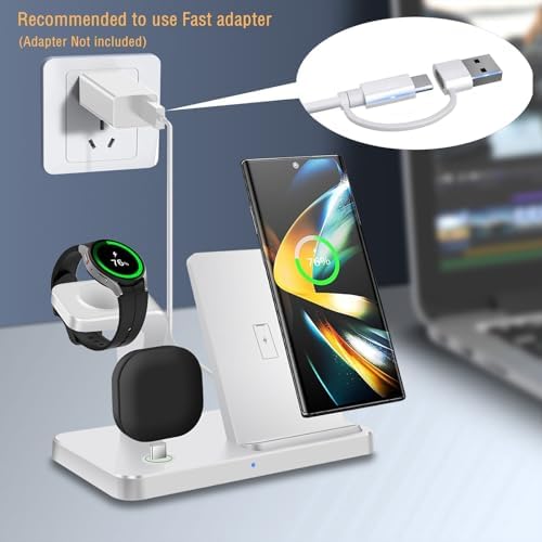 3-in-1 Fast Wireless Charging Station for Samsung Devices – Ultra-Compatible Dock for Galaxy S25/S24/S23/Z Fold/Flip, Galaxy Watch Ultra/7/6/5, and Galaxy Buds – Sleek Design with Case-Friendly Charging and Advanced Safety Features – Ideal for Home, Office, and Multi-User Environments – (Black)