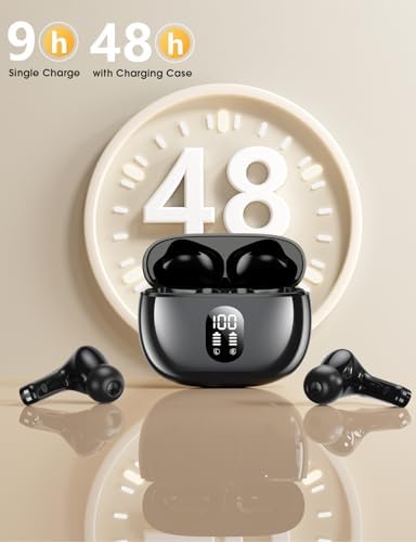 Elevate Your Listening Journey with Advanced Wireless Bluetooth Earbuds – Immersive Deep Bass Audio, Ultra-Long 48-Hour Battery Life, Lightweight Design for Ultimate Comfort, IPX7 Waterproof Rating for Active Use, AI-Enhanced Hands-Free Calling, Seamless Compatibility with i Phone & Android Devices
