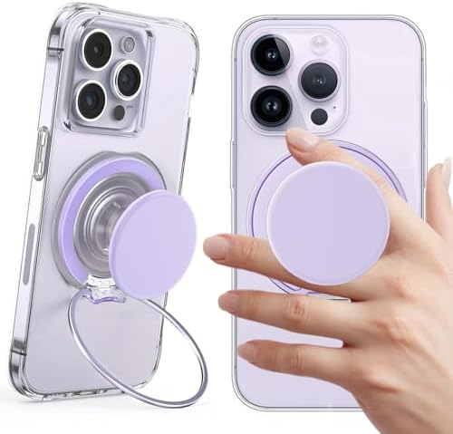 AUROX Magnetic Phone Grip for i Phone 12-16 Series – Transparent White Expandable Holder with Adjustable Kickstand for Secure, Hands-Free Viewing – Ultimate Comfort and Style in Mobile Accessories