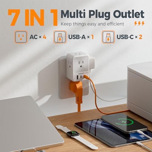 TESSAN Versatile 4-Outlet Surge Protector with 3 Fast USB Charging Ports (2 USB-C) – Ultimate Wall Outlet Extender for Home, Office, and Dorm – Maximize Device Connectivity with Superior Safety Features and Compact Design