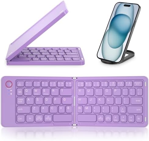 Ultimate Mini Wireless Folding Keyboard for Travel – Sync 3 Devices Effortlessly, Premium Aluminum Design for i Phone, i Pad, Mac, Android & Windows – Compact & Portable Full-Size Typing Solution
