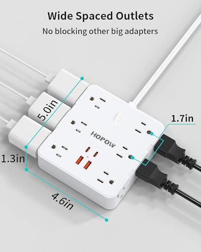 Upgrade Your Charging Experience with 2 Prong Power Strip: 12 AC Outlets & 4 USB Ports (2 USB-C), 1700 J Surge Protector, 5 FT Extension Cord – Wall Mountable for Enhanced Safety in Older Homes with Non-Grounded Outlets