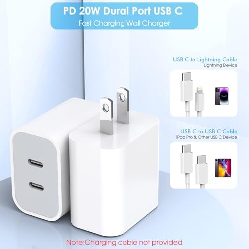 i Phone 16 e USB C Dual-Port Fast Charger Block – 20 W Compact Charging Solution for i Phone 16, 15 Pro Max, i Pad & More – Quick Charge Wall Adapter Perfect for Home & Travel – Versatile Power Delivery for Enhanced Device Compatibility