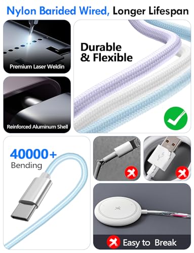 Ultimate 2-Pack Fast Charging Cable Set: Versatile USB A/Type C/Lightning Cables for Quick Charging of Apple Watch & i Phone, 4 FT Length for Seamless Travel Compatibility with i Phone 11-16, i Pad, Apple Watch Ultra & SE, Durable Multi-Device Solution for Enhanced Power Efficiency and Convenience