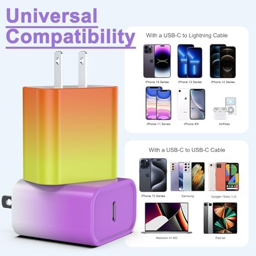 i GENJUN 4 Pack USB C Fast Charger Block – 20 W Power Delivery 3.0 Wall Adapter for i Phone 16/15/14, Galaxy & Pixel – Portable Type C Power Adapter for Air Pods Pro – Compact Travel Essential with Superior Speed and Compatibility