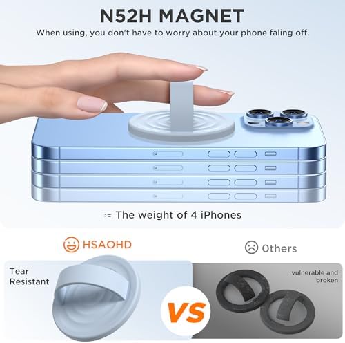 Upgraded Magnetic Phone Grip for i Phone: Premium Silicone Loop Holder with Mag Safe Compatibility – Ergonomic 360-Degree Stand, Non-Slip Design in Sleek Black for Enhanced Comfort and Secure Handling on i Phone 16/15/14/13/12 Pro Max/Plus