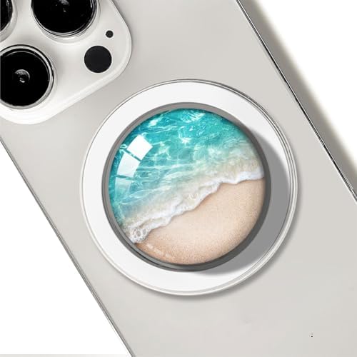 Sparkling Blue Ocean Beach Crystal Glitter Magnetic Collapsible Phone Grip & Stand – Versatile Mobile Accessory for Smartphones & Tablets with Enhanced Portability & Secure Attachment