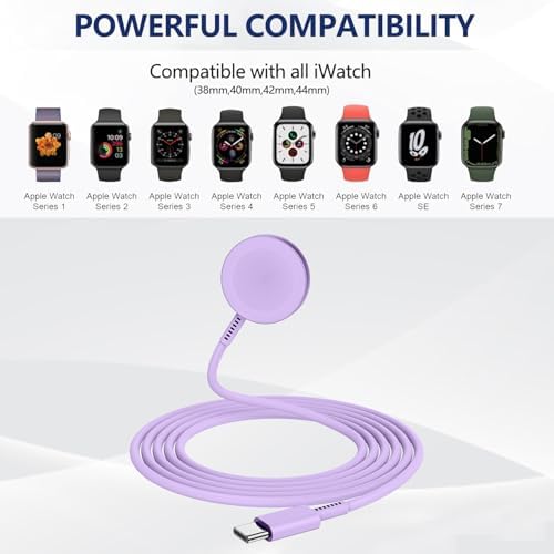 Premium 5 W Fast Charging USB C Cable for Apple Watch – 6 ft Magnetic Charger, MFi Certified, Compatible with Series SE2/8/7 & All Sizes 38 mm to 45 mm – Reliable & Efficient Power Solution for On-the-Go Users