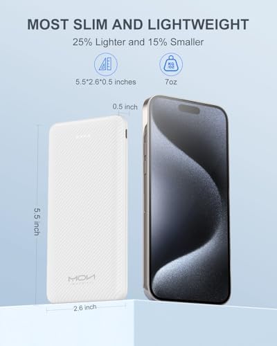 Ultra-Slim 10000 m Ah Power Bank – Fast Charging USB-C Portable Charger for i Phone 15/14/13/12, Galaxy S24/S23/S22, i Pad, Pixel – Lightweight External Battery Pack for On-the-Go Charging Solutions