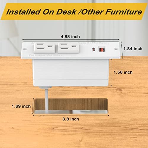 Recessed Power Grommet with Dual 20 W USB C Ports and 6 FT Extension Cord – Versatile Desk Power Socket with 2 AC Outlets for Seamless Integration into Cabinets, Drawers, or Nightstands – ETL Listed for Safety and Enhanced Charging Efficiency – Ideal for Organized Home Offices and Modern Living Spaces