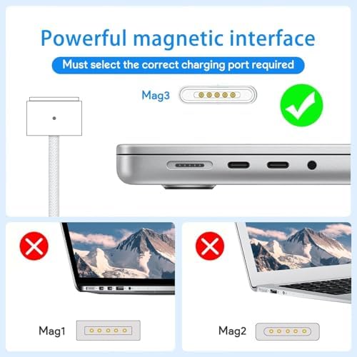 Ultra-Fast 96 W Mac Book Pro Charger with 6.6 ft Magnetic USB-C Cable – Compatible with 2021-2025 Mac Book Pro 14″/16″ & Mac Book Air 13″/15″ Models – Magnetic Connection for Secure Charging & Armor-Weave Durability – Lightning Speed Power Boost for M1/M2/M3/M4 Chipsets – 365-Day Warranty for Peace of Mind