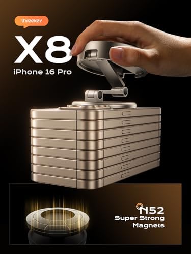 THREEKEY Mag Safe Car Phone Mount – Premium Magnetic Holder for i Phone 16/15/14/13/12 Series & Galaxy S25 Ultra with Robust Metal Arm, 360° Adjustable Rotation, and Strong Magnet Stability for Enhanced Driving Safety and Convenience in Bronze Finish
