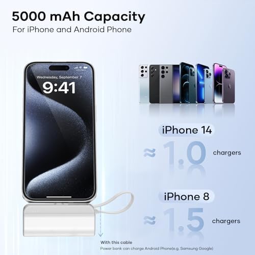 Ultra-Compact 5000 m Ah Portable Charger for i Phone 14/13/12/11/XR/XS/X/8/7/6 – MFi Certified Fast Charging Power Bank with 20 W PD Technology – Mini White Battery Pack for Ultimate Mobility and Style