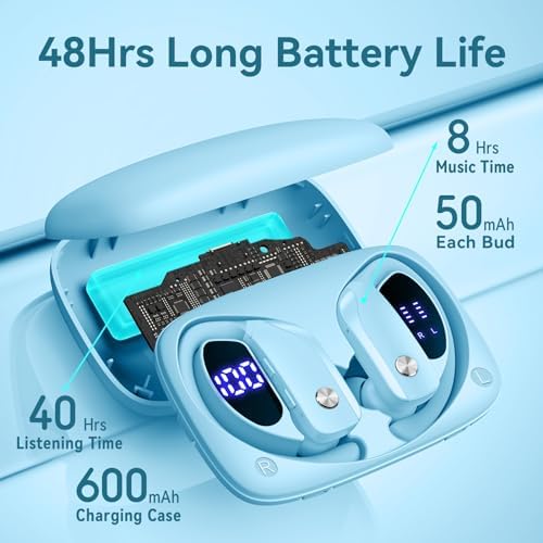Elevate Your Sound Experience with Bmani Wireless Earbuds: 48-Hour Playtime Bluetooth Headphones with LED Battery Indicator, Secure Over-Ear Design, Built-in Mic for Hands-Free Calls, Ideal Sport Earphones for Active Lifestyles
