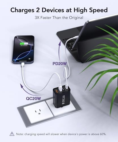 40 W USB C Multi-Device Fast Charger – 4-Port Power Adapter for i Phone & Samsung – Sleek Black Compact Travel Charger with Dual PD & QC Technology for Efficient Home and On-the-Go Charging Solutions – Perfect for Busy Professionals and Families