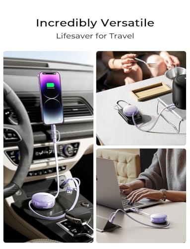 LISEN 5-in-1 Retractable Fast Charging Cable – 60 W Multi-Device Charger for i Phone, i Pad & Samsung with USB-C/A Ports – Compact and Portable Charging Solution for On-the-Go Power Needs