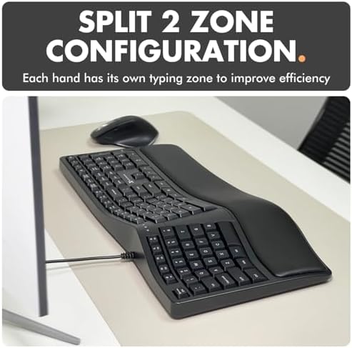 Unlock Ultimate Comfort with the X9 Wired Ergonomic Keyboard – Cushioned Wrist Rest & Split Design for Effortless Typing – Perfect USB Keyboard for PC, Laptop & Chrome – 110 Precision Keys & 5 ft Cable for Enhanced Productivity