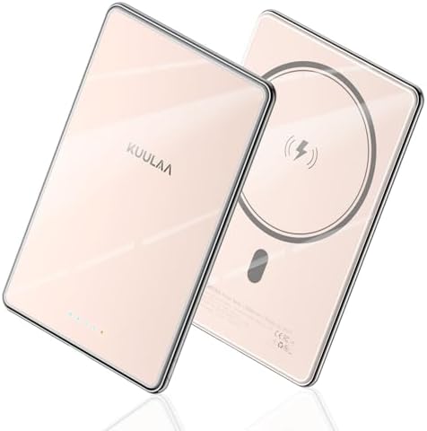 Ultra-Slim Kuulaa 10000 m Ah Mag Safe Power Bank – Magnetic Wireless Charger with 20 W USB-C Fast Charging for i Phone 12/13/14/15/16 – Elegant Tempered Glass Finish for Stylish On-the-Go Charging Solutions