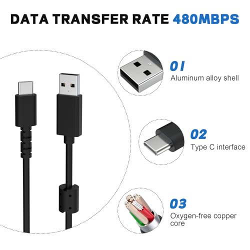 Replacement USB Type-C Data Charger Cable Cord Compatible with Logitech G733 Lightspeed/G PRO X Wireless Gaming Headset, MX Keys S Keyboard,MX Master 3/3S,MX Anywhere 3/3S Mouse, 5.9FT/1.8m – Enhanced Compatibility and Speed