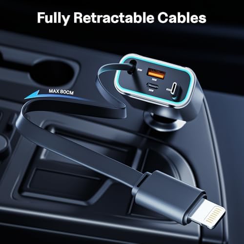 Revolutionary 131 W Retractable Car Charger – 4-in-1 USB-C Fast Charging Adapter with Dual Retractable Cables for i Phone 16/15/14/13 – Ultimate Car Accessory for Seamless Power and Connectivity – Perfect Gift for Tech-Savvy Drivers and Travelers – Compact Design with Enhanced Safety Features for Effortless Charging On-the-Go