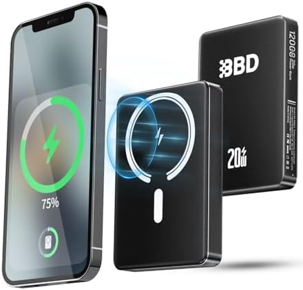 BBD 12000 m Ah Mag Safe Magnetic Power Bank for i Phone – Ultra-Slim Wireless Charger with 20 W Fast Charging, Dual USB-C Ports, Perfect for i Phone 16/15/14/13/12 Series – Portable Battery Pack for On-the-Go Power Solutions