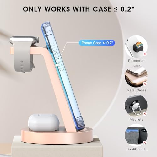 Sleek 3-in-1 Wireless Charging Station for i Phone & Apple Watch – Fast Charging Dock for Air Pods 11-16, Pro Max Models – Stylish Rose Finish & Space-Saving Design for Efficient Device Organization