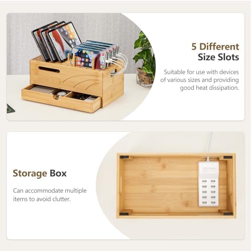 Natural Bamboo Multi-Device Charging Station – Elegant Desk Organizer for Phones, Tablets, and Laptops | Fast Charge & Clutter-Free Solution for Work-from-Home Efficiency | Sustainable & Durable Design for Modern Professionals