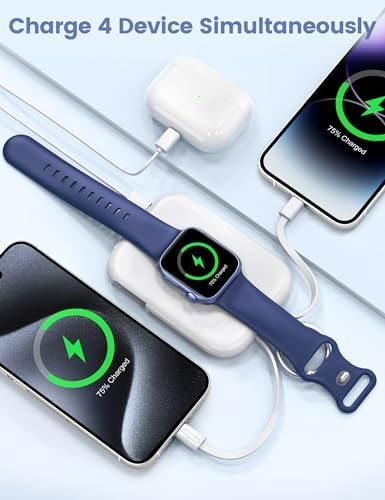 Compact RORRY 5000 m Ah Portable Charger Power Bank with Integrated Cables – Sleek Keychain Battery Pack for i Phone 16/15/14/13/12 and Apple Watch Ultra Series, Ultimate Travel Companion with Fast Charging and Modern Design