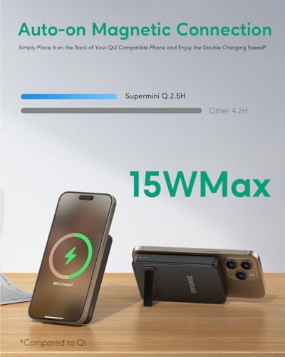 Zendure Supermini Magnetic Wireless Charger – Qi2 Certified 15 W Fast Charging Power Bank for i Phone 16/15/14/13 Series, 10,000 m Ah Capacity, Lightweight Design for Effortless Portability and Versatile Device Compatibility
