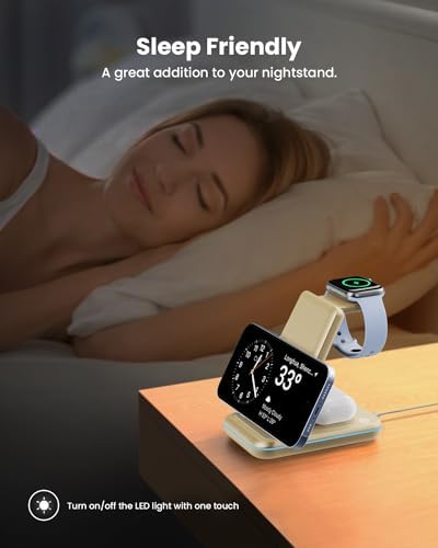 GEEKERA 3-in-1 Foldable Wireless Charging Station for Apple Devices – Fast Charge Your i Phone 16/15/14/13/12/11 Pro Max, Apple Watch Ultra/10/9/SE/8/7/6/5 & Air Pods Pro/4/3/2 with Travel-Friendly Design – Ultimate Multi-Device Charging Solution for Home & On-the-Go Efficiency