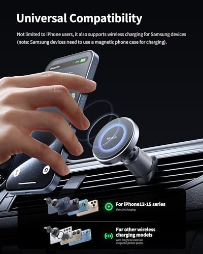 Mcdodo Mag Safe Wireless Car Charger with 18 Strong Magnets – 15 W Fast Charging Mount for i Phone 15, 14, 13, 12 – Space-Saving Air Outlet Design for Seamless Navigation and Hands-Free Use – Premium Quality Magnetic Phone Holder for Ultimate Driving Convenience