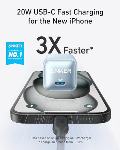 Anker 20 W USB-C Charger Block – Ultra-Compact Fast Charging Solution with Power IQ 3.0 for i Phone 16/15, Galaxy, Pixel 4/3, and i Pad – Versatile, Reliable, and Travel-Friendly Power Adapter for Rapid Device Charging (Cable Not Included)