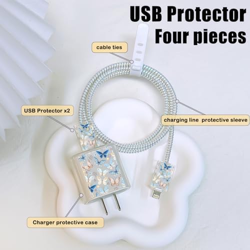 Charming Flower Butterfly Cable Protector for i Phone Chargers – Stylish Bright Blue Data Cable Saver for i Phone 11, 12, 13, 14 Pro Max, XS, XR, X, 7 & 8 Plus – Durable Cord Shield Enhancing Lifespan & Connection Reliability – Perfect i Phone Charger Accessory for Everyday Use