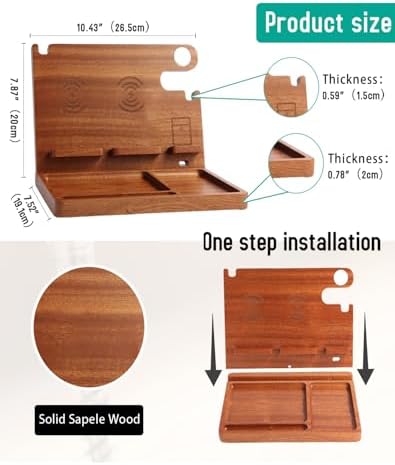 Sleek Wooden Nightstand Organizer with 4-in-1 Wireless Charging Station for i Phone & Android, Fast 27 W Charger for Apple Watch and Air Pods, Stylish Wallet & Key Holder – Perfect Gift for Men and Tech Lovers