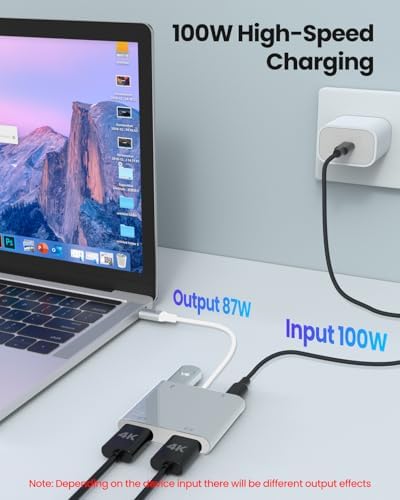 Fophmo Dual HDMI Adapter – 4 K@60 Hz USB C Hub with 100 W Power Delivery & USB-A Port for Enhanced Dual Screen Experience – Perfect for Gamers & Professionals Seeking Stunning Visual Clarity and Seamless Multitasking