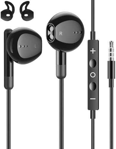 High-Fidelity Wired Earbuds with Microphone – Premium In-Ear Headphones for Exceptional Bass & Crystal-Clear Audio, Universally Compatible with i Phone, i Pad, Android, and PCs via 3.5 mm Jack – Ergonomic Design for Ultimate Comfort & Long-lasting Durability