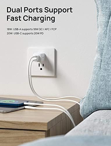 JSAUX 20 W Dual Port USB C Charger Block – Fast Charging Adapter for i Phone 16, Apple Watch, i Pad Pro, and Air Pods – Compact Foldable Travel Charger with Power Delivery & Quick Charge 3.0 Technology – Enhanced Compatibility for All Devices
