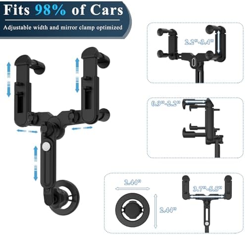 Mag Safe Rear View Mirror Phone Holder – Adjustable Magnetic Car Mount for i Phone 16/15/14/13/12 & All Mag Safe Devices – Secure Grip for Hands-Free Navigation – Compact Retractable Design with Effortless Installation – Elevate Your Driving Experience and Stay Connected Safely