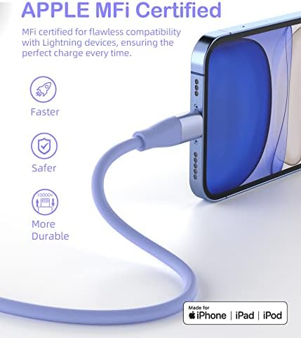 Premium 10 FT MFi Certified i Phone Charger 3-Pack – Fast Charging Lightning Cables for i Phone 14, 13, 12, 11 Pro Max, XR, XS, X, 8, 7, 6 Plus & SE – Colorful, Durable Design for Enhanced Compatibility and Convenience – Perfect for Home, Office, and Travel