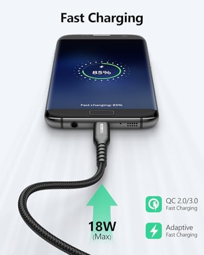 Ultra-Durable 10 FT Micro USB Cable 3-Pack – Fast 18 W Charging & Data Sync for Samsung Galaxy, Android Devices & PS4 – Premium Nylon Braided for Enhanced Flexibility & Strength – Perfect for Home & Office Use