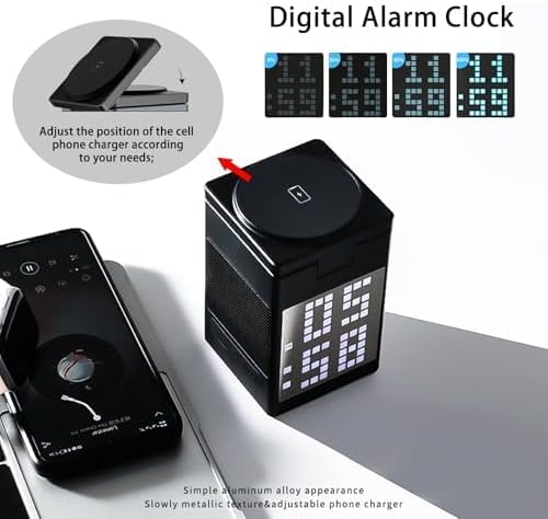 Ultimate 3-in-1 Wireless Charging Station with Bluetooth 5.3 Speaker & Adjustable Alarm Clock – 15 W Qi-Compatible Magnetic Fast Charger for 3 Devices, Enhanced Audio Experience, USB Type-C Ports, Mood Lighting & Voice Assistant Compatibility – Ideal Bedside & Desk Organizer in Sleek Black
