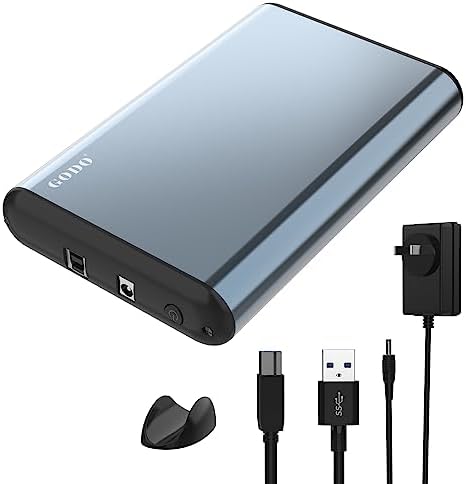 GODO USB 3.0 Vertical Hard Drive Enclosure for 3.5 Inch SATA HDD/SSD – Premium Aluminum Dock with UASP Technology, Supports Up to 18 TB Storage, Space-Saving Design, Power Adapter Included for Enhanced Performance and Compatibility