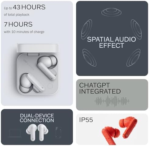 CMF Buds Pro 2 Wireless Earbuds – Superior Hi-Res LDAC Audio with 50 d B Hybrid Noise Cancellation and Ultra Bass for Dynamic Sound, Seamless Bluetooth 5.3 Connectivity, 43 Hours of Playtime with Compact Charging Case, Enhanced Six HD Microphone System for Optimal Call Clarity, Stylish Dark Grey Finish Perfect for Modern Audiophiles