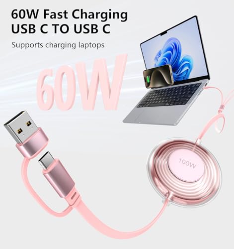 3-in-1 Retractable Multi Charging Cable, 100W Fast Charging USB-C/A to Lightning/USB-C/Micro USB Phone Charger Cord for iPhone 16/15, Samsung, MacBook, iPad （White） – Enhanced Compatibility and Speed