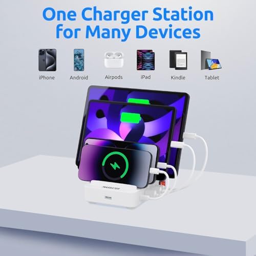 Versatile 4-Port USB Charging Station for Multiple Devices – Compact and Stylish Organizer Dock in Vibrant Purple, Ideal for Cell Phones, i Pads, and Kindle Tablets with Smart Charging Technology for Fast and Safe Power Delivery